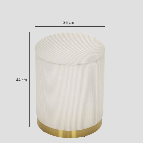 Pouf Rond Avec Rangement Et Assise En Velours, Ø36x44 Cm, Crème