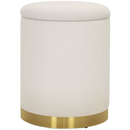 Pouf Rond Avec Rangement Et Assise En Velours, Ø36x44 Cm, Crème