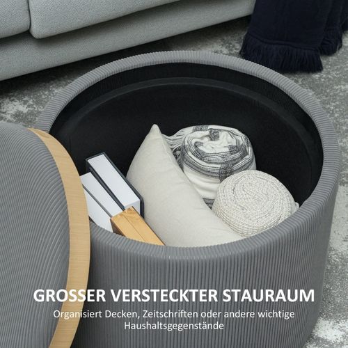 Pouf Rond Avec Rangement Et Assise En Velours, Ø56x42 Cm, Gris