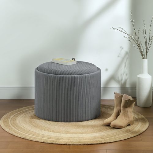 Pouf Rond Avec Rangement Et Assise En Velours, Ø56x42 Cm, Gris