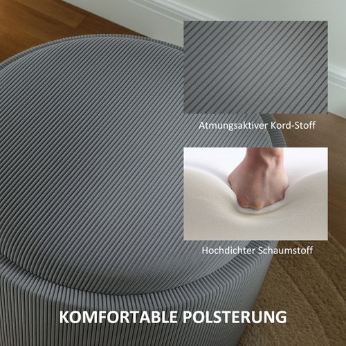 Pouf Rond Avec Rangement Et Assise En Velours, Ø56x42 Cm, Gris