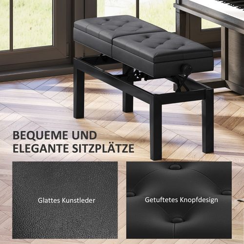 Banc De Piano Réglable Avec Rangement, Assise Double En Simili Cuir Noir