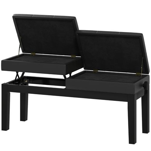 Banc De Piano Réglable Avec Rangement, Assise Double En Simili Cuir Noir