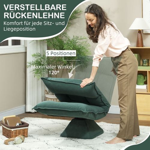 Fauteuil De Sol Pivotant 360° Avec Dossier Inclinable 5 Positions, Vert