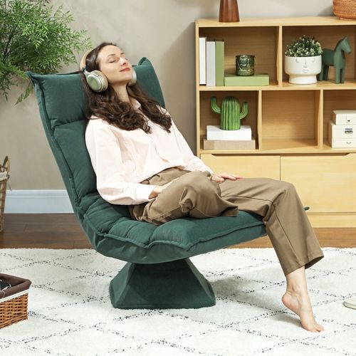 Fauteuil De Sol Pivotant 360° Avec Dossier Inclinable 5 Positions, Vert