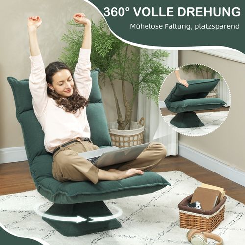 Fauteuil De Sol Pivotant 360° Avec Dossier Inclinable 5 Positions, Vert