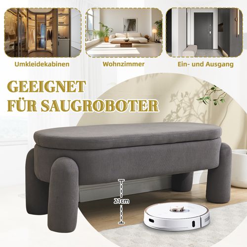 Banquette De Rangement Moderne En Chenille Gris Pour Salon Et Entrée