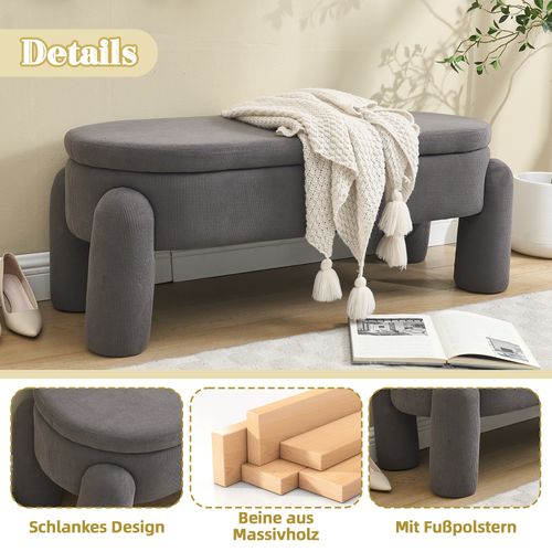 Banquette De Rangement Moderne En Chenille Gris Pour Salon Et Entrée