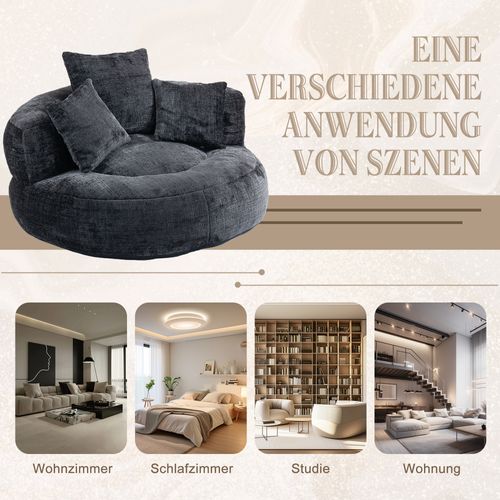 Fauteuil Poire Lazy Sofa Chenille Pour Adultes Et Enfants, Noir