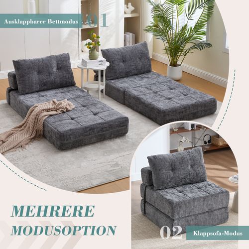 Fauteuil Pliable Avec Coussins, Matelas Confortable Pour Salon Et Chambre, Gris