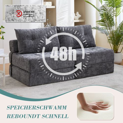 Fauteuil Pliable Avec Coussins, Matelas Confortable Pour Salon Et Chambre, Gris