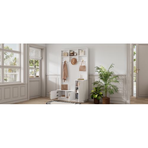 Vestiaire Avec Rangement Et Patères, Armoire Multifonctionnelle Blanche 120x40x200 Cm
