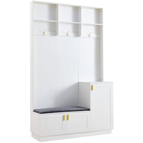 Vestiaire Avec Rangement Et Patères, Armoire Multifonctionnelle Blanche 120x40x200 Cm