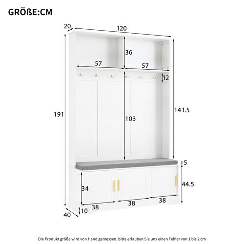 Vestiaire Avec Banc Et Rangement Chaussures, 6 Crochets, Blanc 120x40x191 Cm