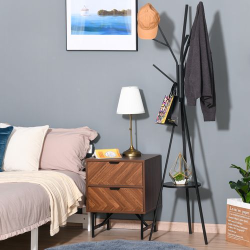 Porte-manteaux Sur Pied Noir 180 Cm Style Scandinave Avec Étagères