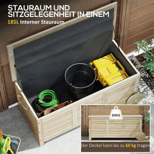 Coffre De Rangement Jardin 185 L Étanche Avec Roulettes Et Assise Bois