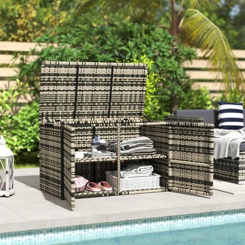 Coffre De Rangement Rattan 350l Avec 2 Niveaux Et Couvercle Pour Jardin