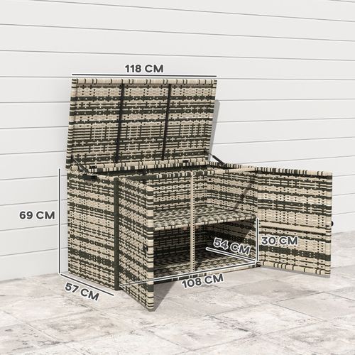 Coffre De Rangement Rattan 350l Avec 2 Niveaux Et Couvercle Pour Jardin