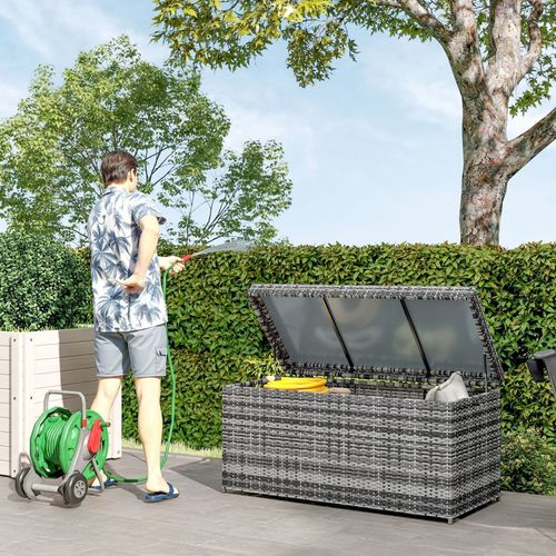 Coffre De Rangement Rattan 380l Avec Couvercle Et Poignées Pour Jardin