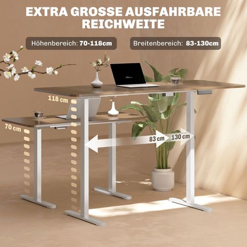 Bureau Réglable En Hauteur Électrique, Double Moteur, Mémoire 3 Positions, Blanc