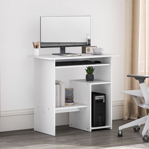 Bureau Compact 80 X 45 Cm Avec Étagères Ouvertes Et Tiroir Clavier, Blanc