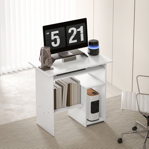 Bureau Compact 80 X 45 Cm Avec Étagères Ouvertes Et Tiroir Clavier, Blanc