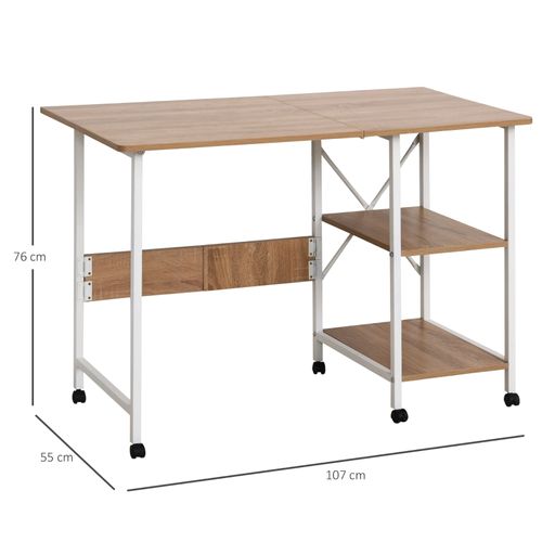 Bureau Pliant Mobile Sur Roulettes 107 X 55 X 76 Cm, Mdf, Naturel