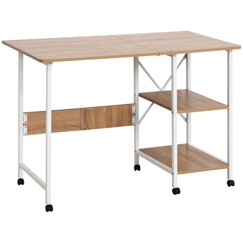 Bureau Pliant Mobile Sur Roulettes 107 X 55 X 76 Cm, Mdf, Naturel