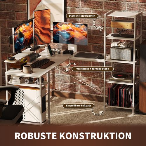 Bureau Gaming En L 137 X 140 X 139,5 Cm Avec Étagères Et Station De Charge, Blanc