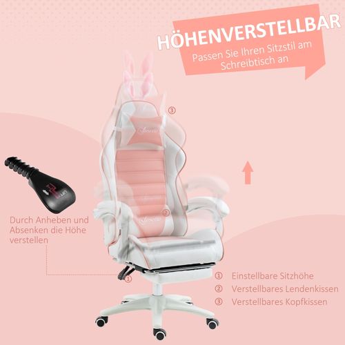 Chaise Gaming Ergonomique Avec Oreilles De Lapin, Repose-pieds Et Support Lombaire
