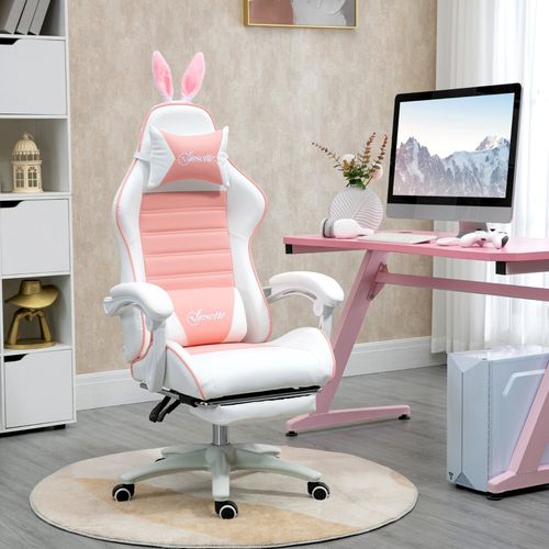 Chaise Gaming Ergonomique Avec Oreilles De Lapin, Repose-pieds Et Support Lombaire