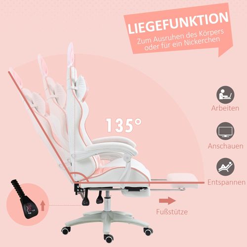 Chaise Gaming Ergonomique Avec Oreilles De Lapin, Repose-pieds Et Support Lombaire