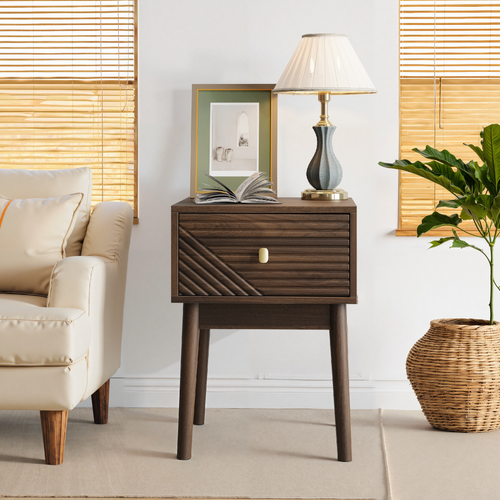 Tables De Chevet Modernes En Noyer Avec 2 Tiroirs Et Poignées Métalliques, Lot De 2