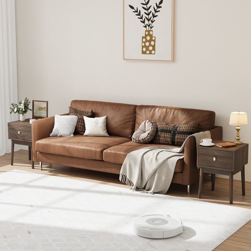 Tables De Chevet Modernes En Noyer Avec 2 Tiroirs Et Poignées Métalliques, Lot De 2