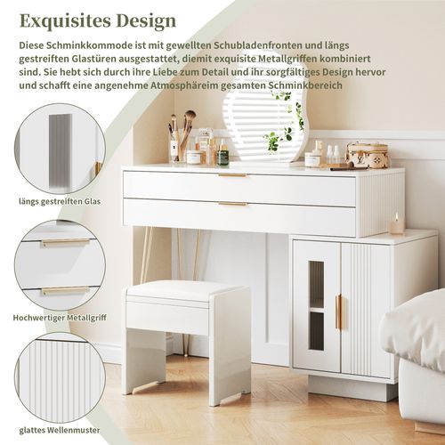 Coiffeuse Blanche Avec LED, Tiroirs Spacieux Et Design Modulable