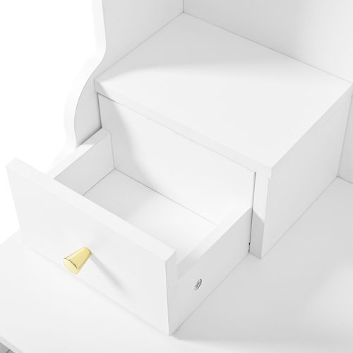 Grande Coiffeuse Blanche Avec LED, 6 Tiroirs Et 4 Portes