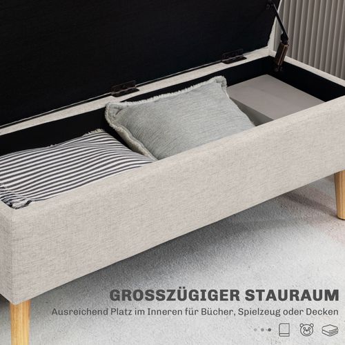 Banc Coffre Scandinave Avec Rangement 110 Cm En Lin - Beige