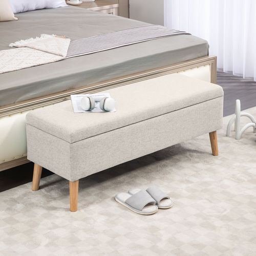 Banc Coffre Scandinave Avec Rangement 110 Cm En Lin - Beige