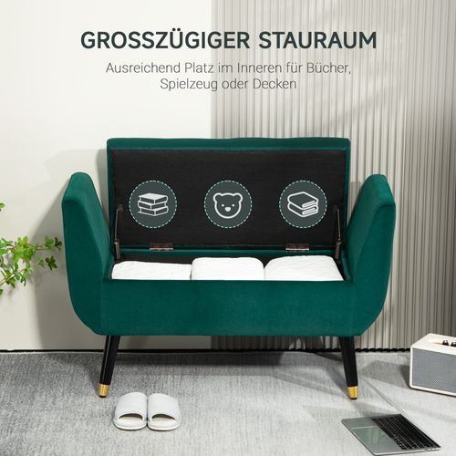 Banc Coffre En Velours Avec Accoudoirs Et Pieds Dorés 107 Cm - Vert