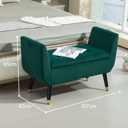 Banc Coffre En Velours Avec Accoudoirs Et Pieds Dorés 107 Cm - Vert