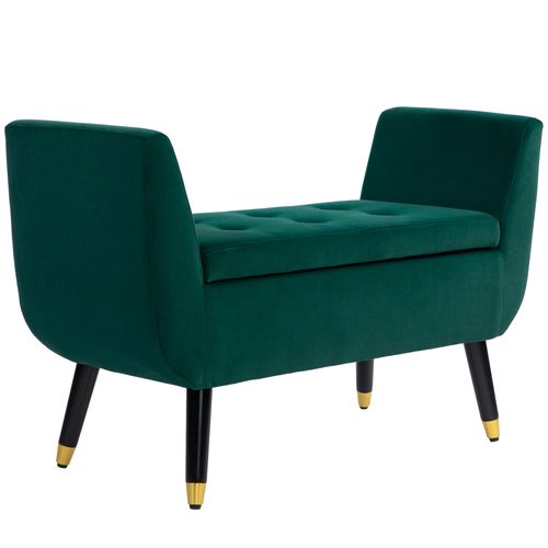 Banc Coffre En Velours Avec Accoudoirs Et Pieds Dorés 107 Cm - Vert