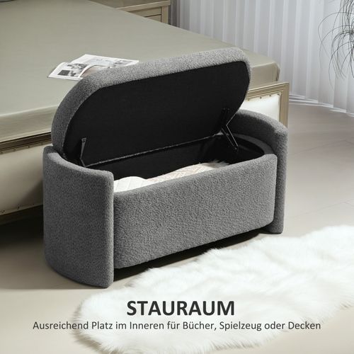 Banc Coffre De Rangement En Tissu Avec Assise Rembourrée 105 Cm - Gris
