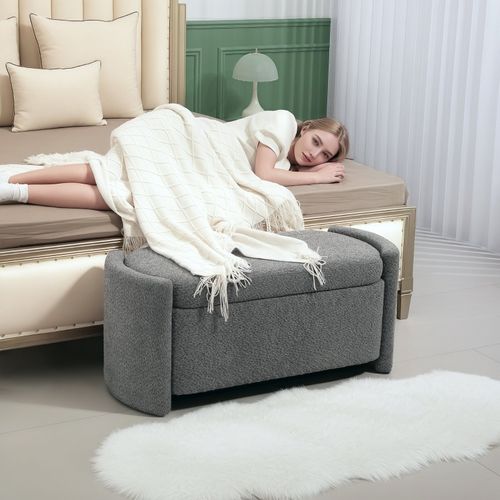 Banc Coffre De Rangement En Tissu Avec Assise Rembourrée 105 Cm - Gris