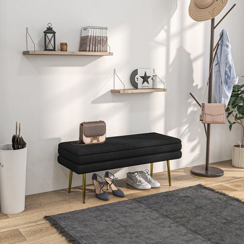 Banc Coffre En Velours Avec Pieds En Métal 80 Cm - Noir