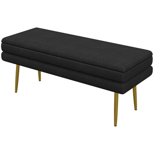 Banc Coffre En Velours Avec Pieds En Métal 80 Cm - Noir