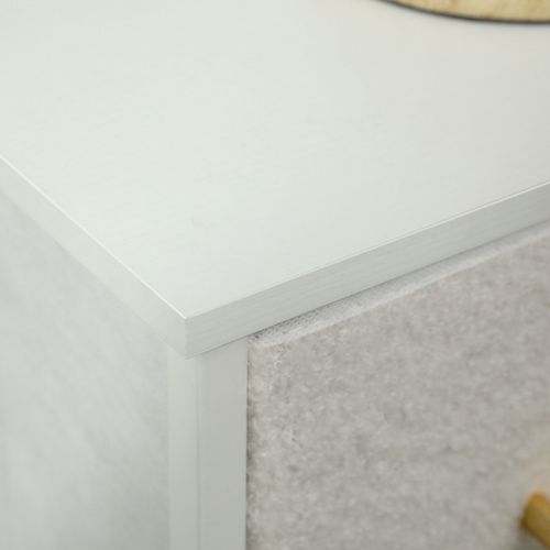 Commode 9 Tiroirs En Tissu Crème Avec Plan De Travail Pour Salon Et Chambre