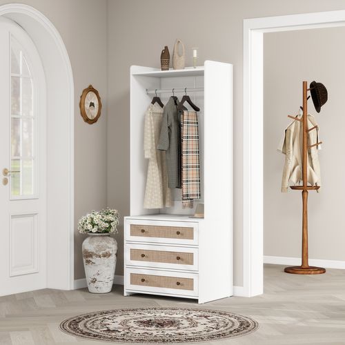 Armoire Blanche Avec 3 Tiroirs Style Boho Pour Chambre Et Séjour