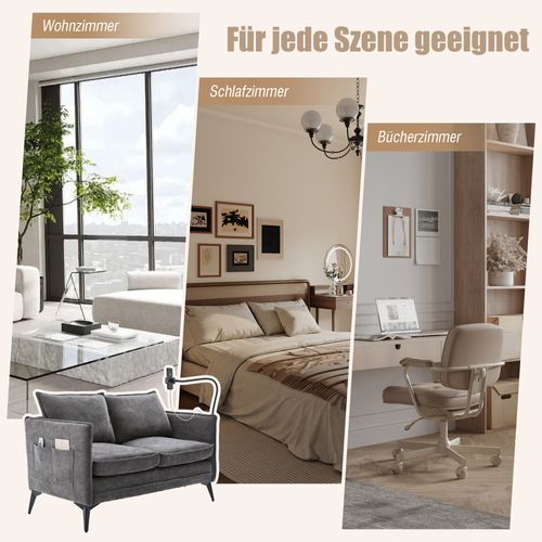 Canapé Double Moderne En Tissu Avec Rangement Et Porte Téléphone, Gris