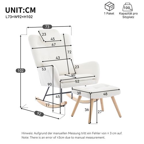 Fauteuil à Bascule En Velours Teddy Avec Repose-pieds Et Coussins