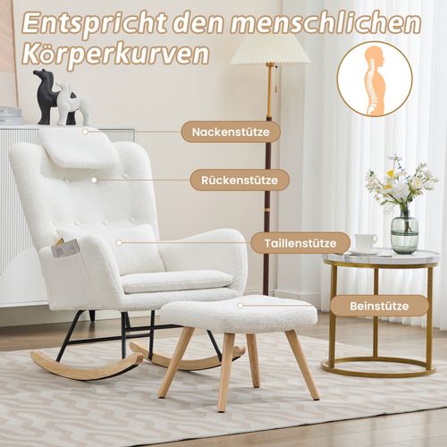 Fauteuil à Bascule En Velours Teddy Avec Repose-pieds Et Coussins